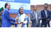 Ex-CAG of Bangladesh Mr. Masud Ahmed receives a crest from Honorable Prime Minister Sheikh Hasina at Audit Bhaban